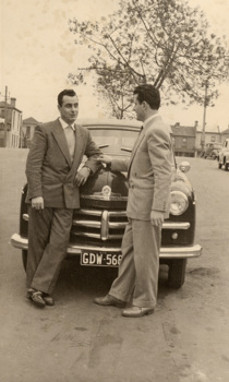 Bruno Ceresoli and his brother Ugo Ceresoli pictured alongside Ugo's Vauxhall Velox automobile in Palmerston Street, Carlton, where they rented accommodation
