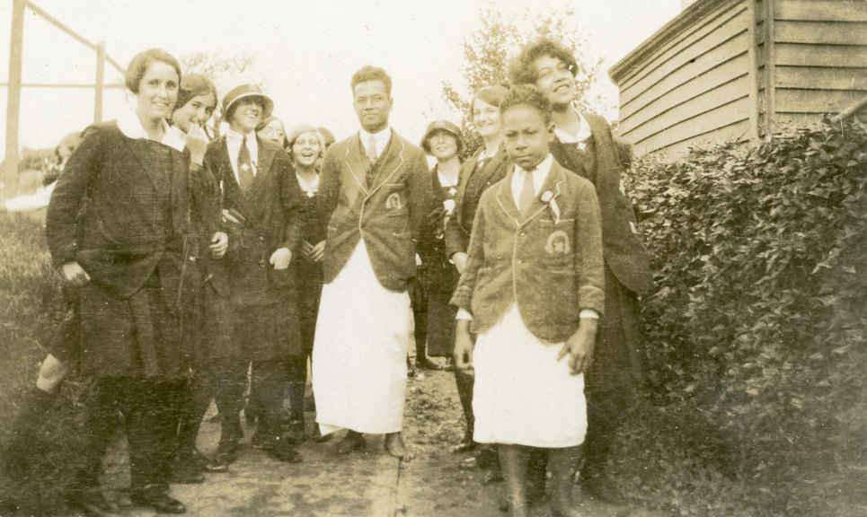 Black and white image of a group of school children