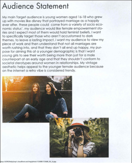 This folio page has an audience statement, giving an outline of the intended audience for the photographic series.