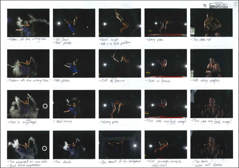 This folio page shows 20 annotated photographs. The annotations highlight any issues, and also distinguish which photos were selected as final images.