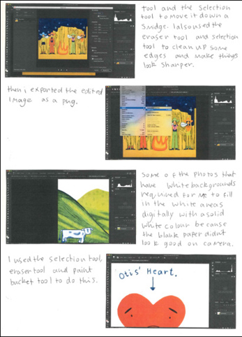 This folio page shows how illustrations were digitally edited for the final storybook.