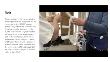 This folio page has a photograph of the belt used in Scott’s system, along with a description of its function and how it will be incorporated in the design.