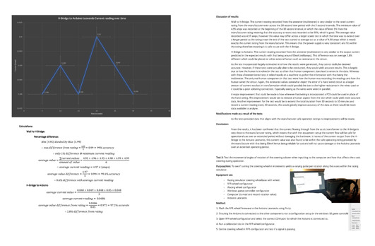 These folio pages describe different tests of the racing simulator system. The test results are compared with predicted results, and help inform any necessary modifications to the system design.