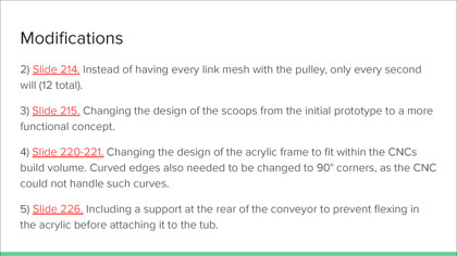 This folio page details modifications made to the end design of different system parts. Each modification is justified in the context of the system’s function.
