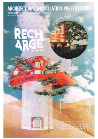 A folio page titled Architectural Installation presentation. There are poster is illustrated with artist impressions