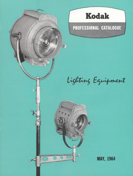 Cover of glossy paper booklet printed in teal, black and white colour scheme, feturing some studio lights.