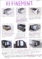 Folio page "Refinement" showing 9 architectural diagrams and hand written notes