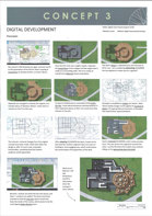Folio page "Concept 3 - Digital Development" showing digital architectural drawings and hand written notes
