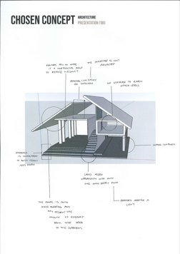 Folio page "Chosen Concept" showing an architectural drawing with labels