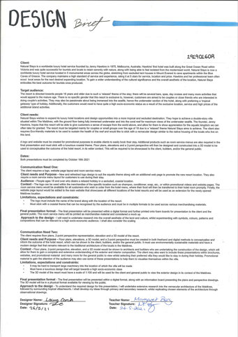 A folio page outlining the client needs, target audience, and communication needs for the design process.