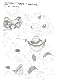 Graphite pencil line drawing with annotations. Page heading is Observation Drawing