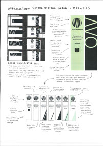 Folio page "Application Showing Digital Media & Method" with annotated design examples