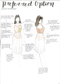 A folio page showing the preferred option for the textiles design, with annotated illustrations.