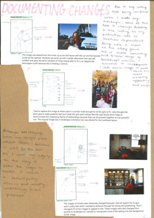 A folio page documenting the production changes for the print production Everyday Icons. Justification is provided for changing the initial design plan.
