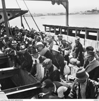 Japanese internees onboard the ship Koei Maru to be repatriated to Japan, Port Melbourne, 1946