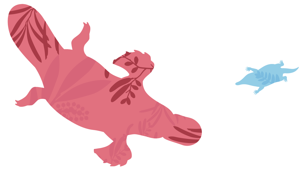 Artistic silhouette of a Platypus (left) and (right) Teinolophos, the oldest and smallest known monotreme.