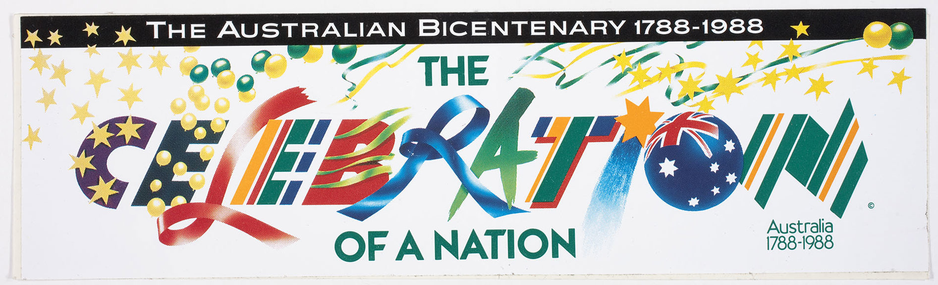Stickers showing both celebration and protest perspectives on the Bicentenary in 1988. 