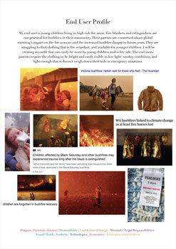 This folio page demonstrates Grace Lucas’ end-user profile, with research showing the context for the design.