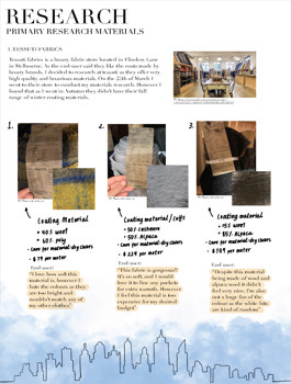 This folio page demonstrates Isabella Donat’s design research, focusing on primary design materials.