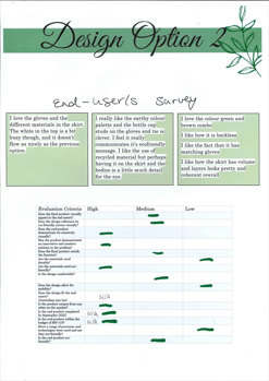 Two folio pages depicting Design Option 2, showing design illustrations and end-user feedback.