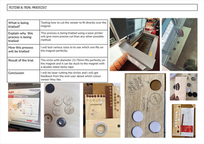 Two folio pages detailing testing & trial processes and the suitability of key tools and equipment.