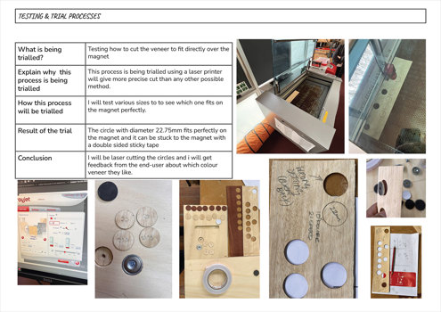 Two folio pages detailing testing & trial processes and the suitability of key tools and equipment.
