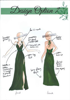 A close up photograph of the final product, showing the bottom of wide trouser legs. The trousers are olive green and have knitted daisies attached.