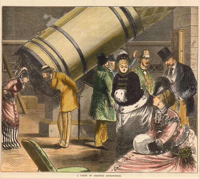 A colour print of engravings from the Australasian Sketcher, 13 June 1874. Caption reads: A party of amateur astronomers