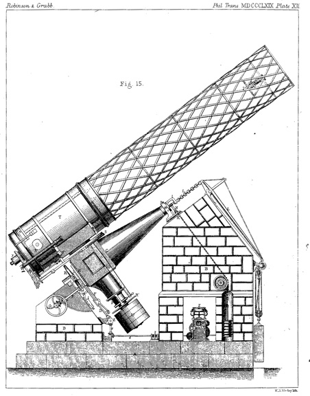 Drawing of the Great Melbourne Telescope, 1869