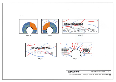 This folio page depicts the final presentation of Sasha Joe’s Visual Communication Design presentation ‘Videre Exhibition’.