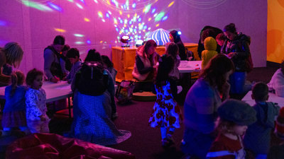  Children exploring the Glow Lab activity held in the Energy Lab, during the 'Little Kids day In - Ready, Set, Glow' event at Scienceworks.