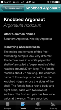 Screenshot from the Bunurong Marine National Park Field Guide app