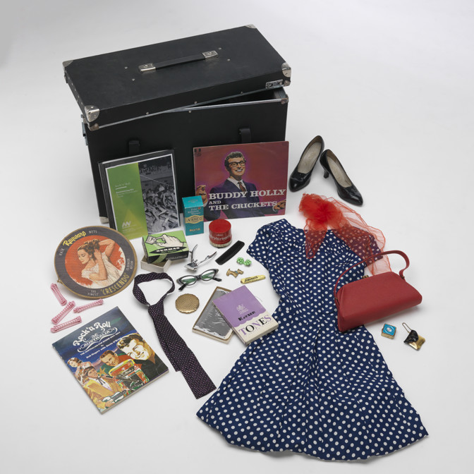 Various objects and props from Rock ‘n’ roll reminiscing kit used in outreach program