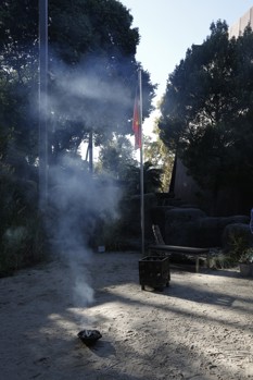 Flag pole and smoke