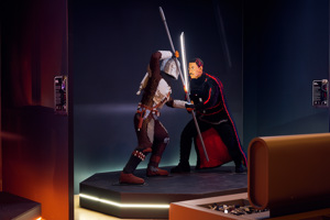 Duel of Mando vs Moff Gideon in LEGO® Star Wars: The Exhibition at Melbourne Museum.