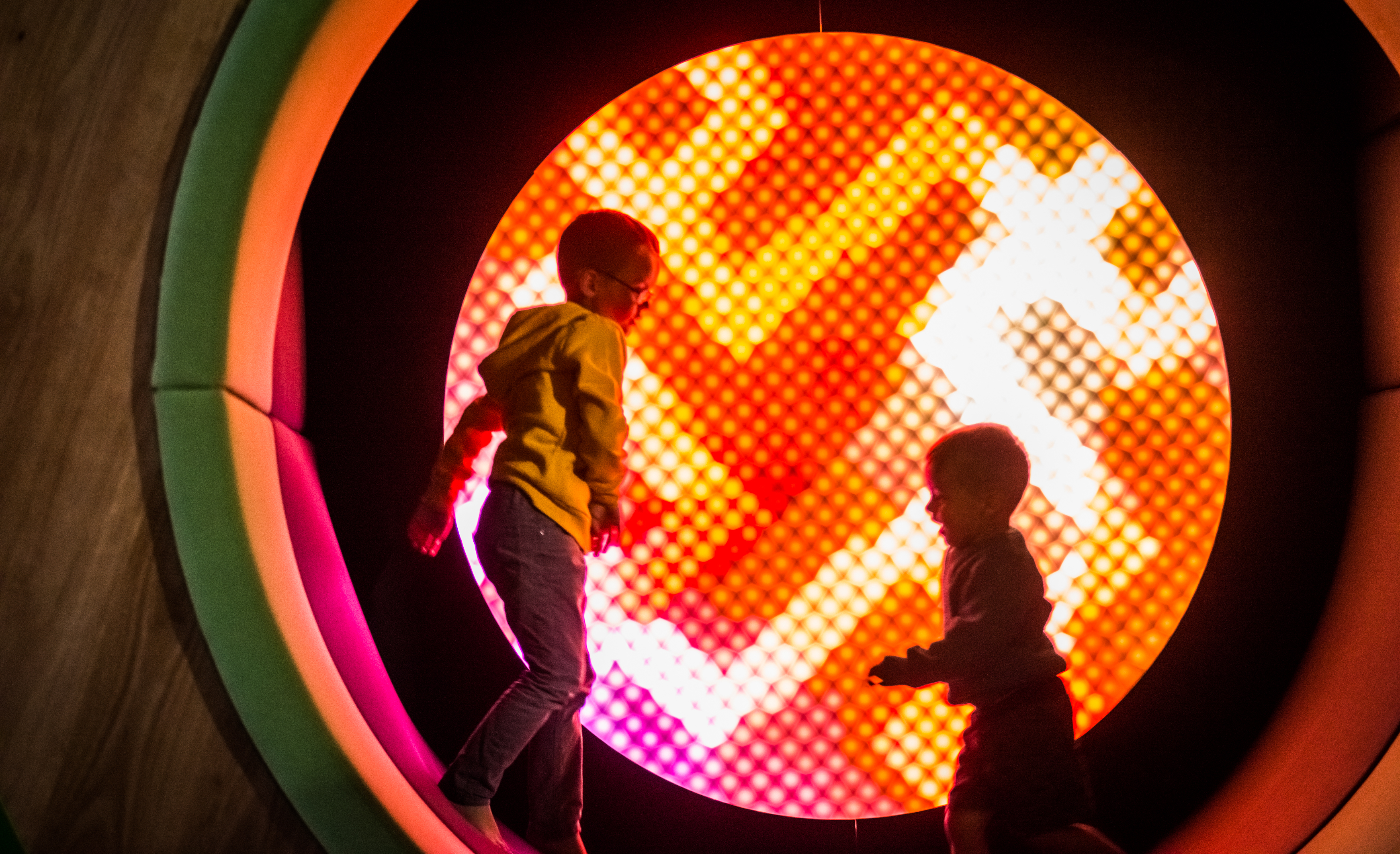 Two children playing in the Melbourne Museum Children's Gallery