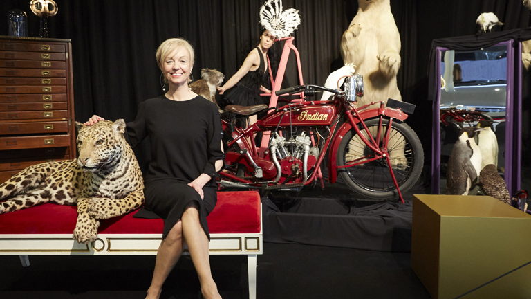 Lynley Marshall, CEO, Museums Victoria and Jo White of BalletLab with objects which will feature in Museum Inside Out, a new exhibition opening at Melbourne Museum in December.
