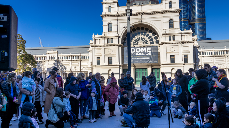 Smoking Ceremony during the NAIDOC Week Family Day event held at Melbourne Museum, on the plaza by the entrance.