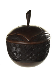 Wooden carved pot with lid.
