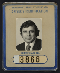Taxi Driver ID Card belonging to Tansa Eid, 1975.