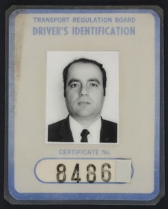 Taxi Driver's ID Card for Youssef Eid, 1972 .