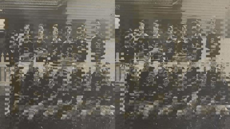 Black and white of a football team
