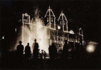 Festive street lighting as part of Melbourne Centenary Celebrations, 1934-1935.