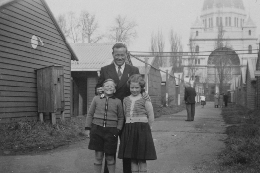 George, June & Brian Foster at the Migrant Reception Centre, Royal Exhibition Building, June 1955.