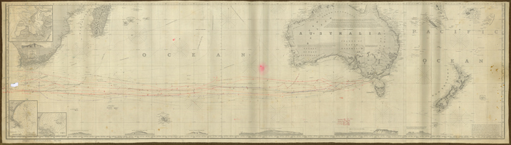 Ship navigational chart showing Australia from 1873
