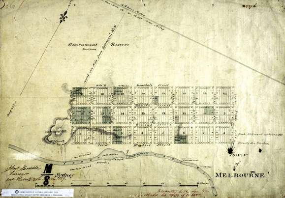 1837 hand-drawn plan of Melbourne