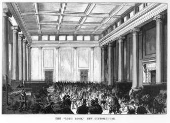 Grand hall filled with 1870s people