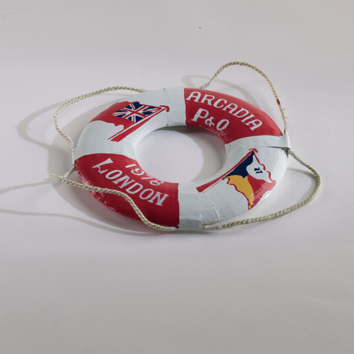Minature lifebuoy - a souvenir from a ship voyage - P&O Arcadia, London 1978.