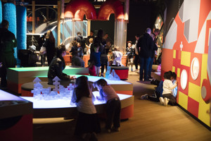 Family groups in an exhibition space
