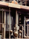Detail of governor and builder's plate on Austral Otis Steam Engine